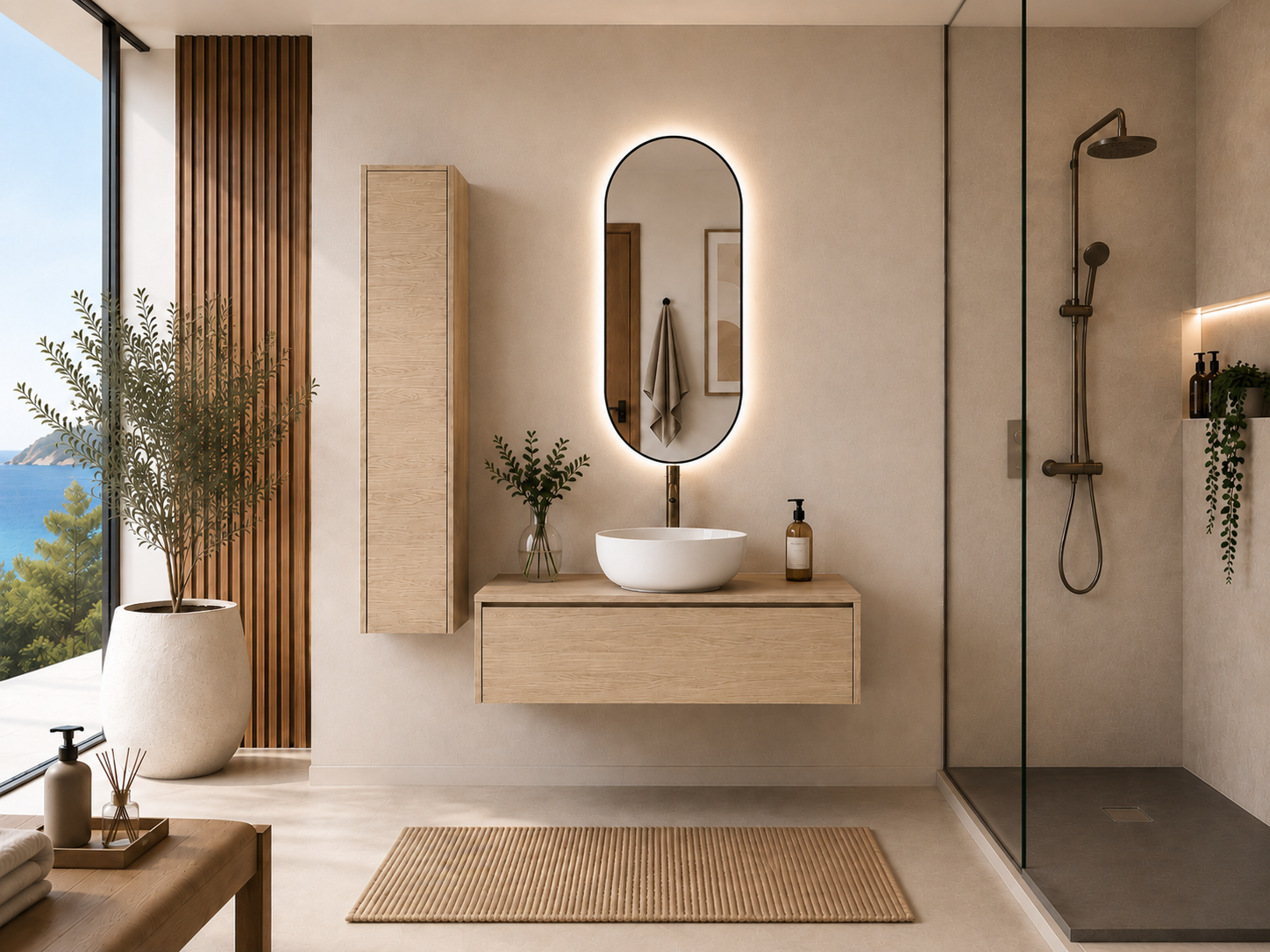 Meuble de salle de bains avec vasque à poser couleur steppa FORMENTERA