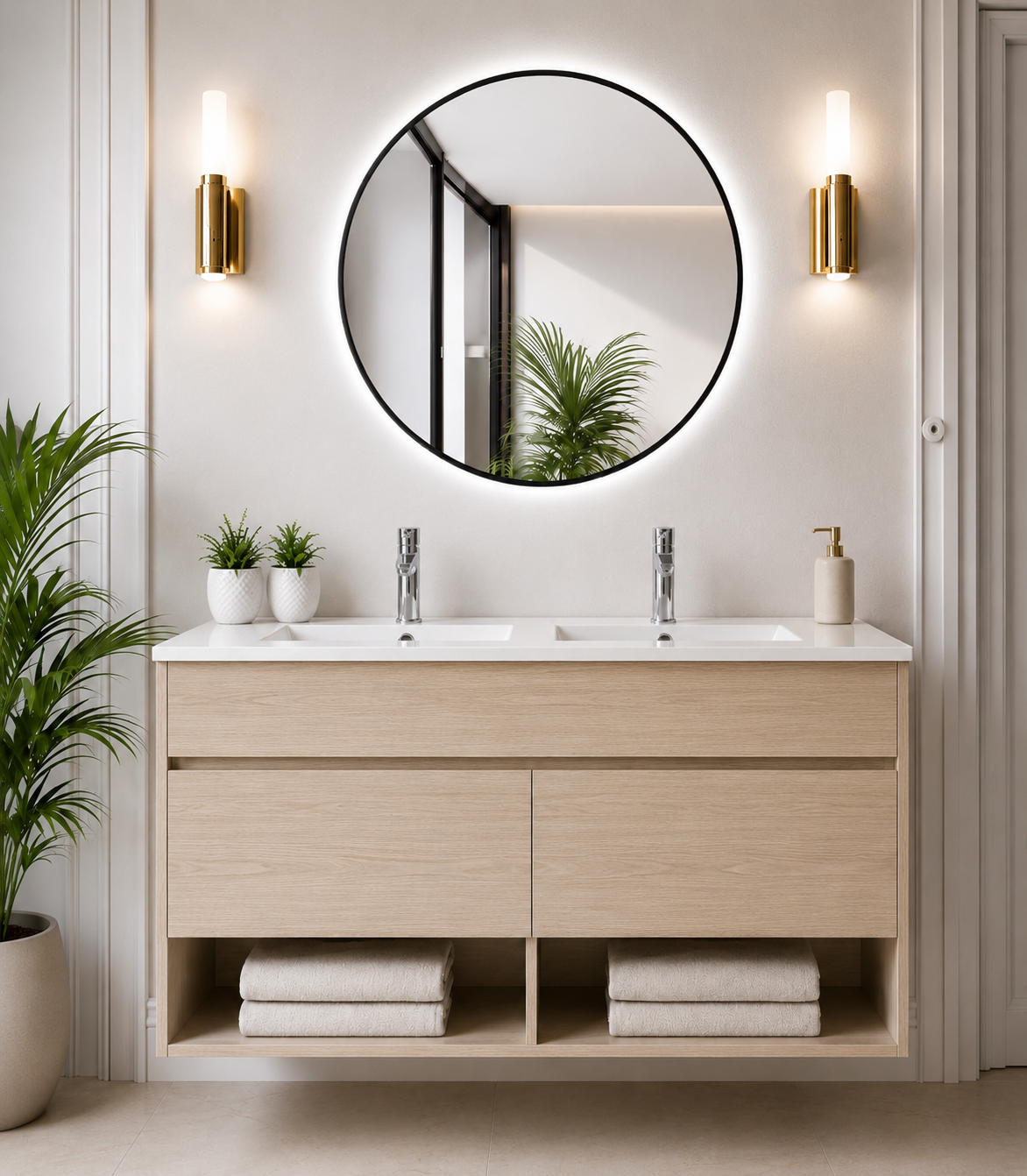 Meuble de salle de bain suspendu NEBARI avec portes et lavabo extra-plat