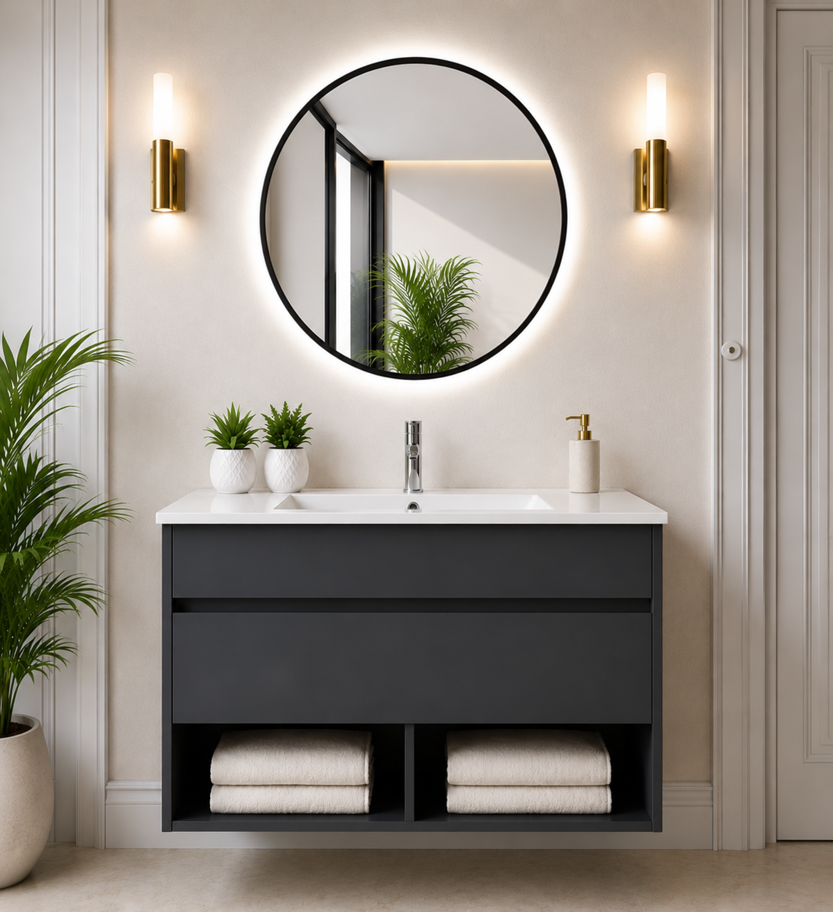 Meuble de salle de bain suspendu NEBARI avec tiroir et vasque extra-plate