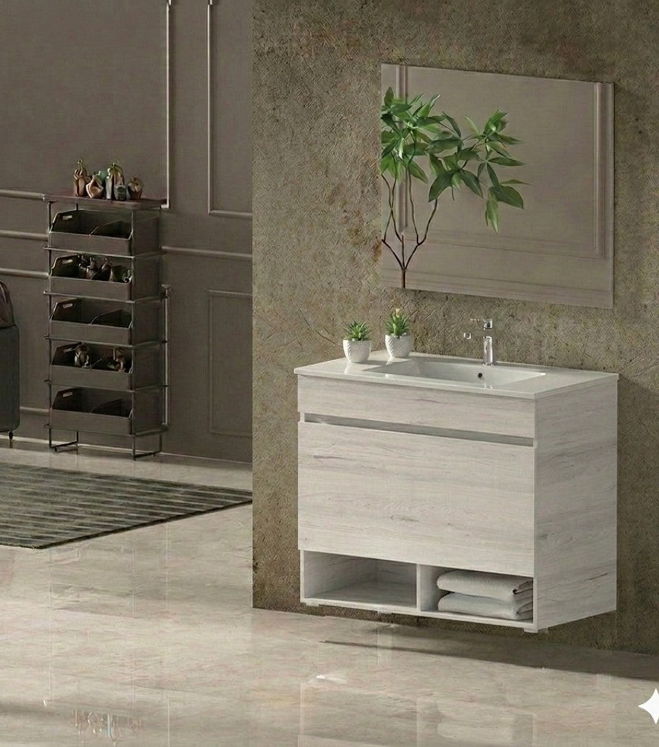 Meuble de salle de bain suspendu NEBARI avec tiroir et vasque extra-plate