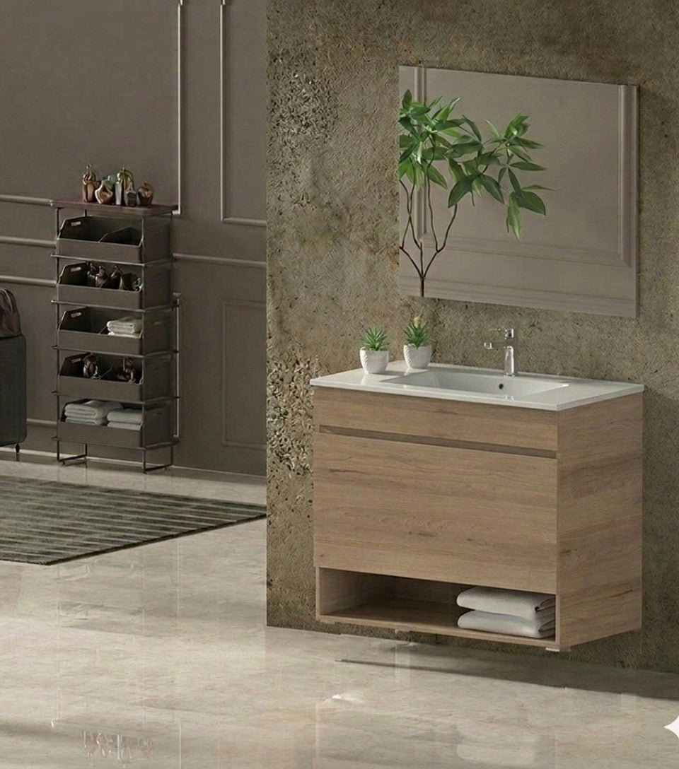 Meuble de salle de bain suspendu NEBARI avec tiroir et vasque extra-plate