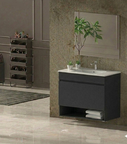 Meuble de salle de bain suspendu NEBARI avec tiroir et vasque extra-plate
