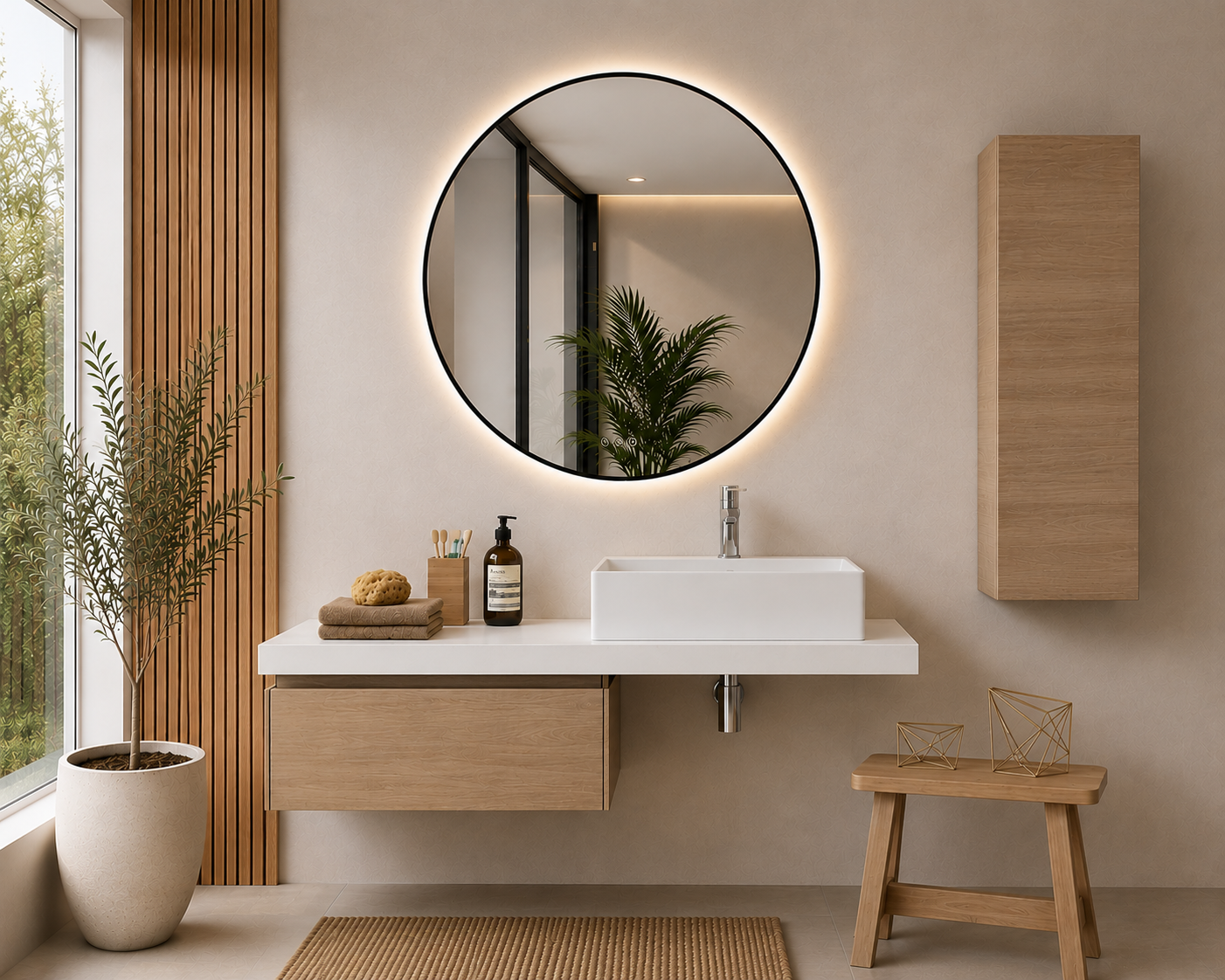 Meuble de salle de bains avec module de 60 cm, coloris steppe et plan de toilette SICILIA de 120 cm
